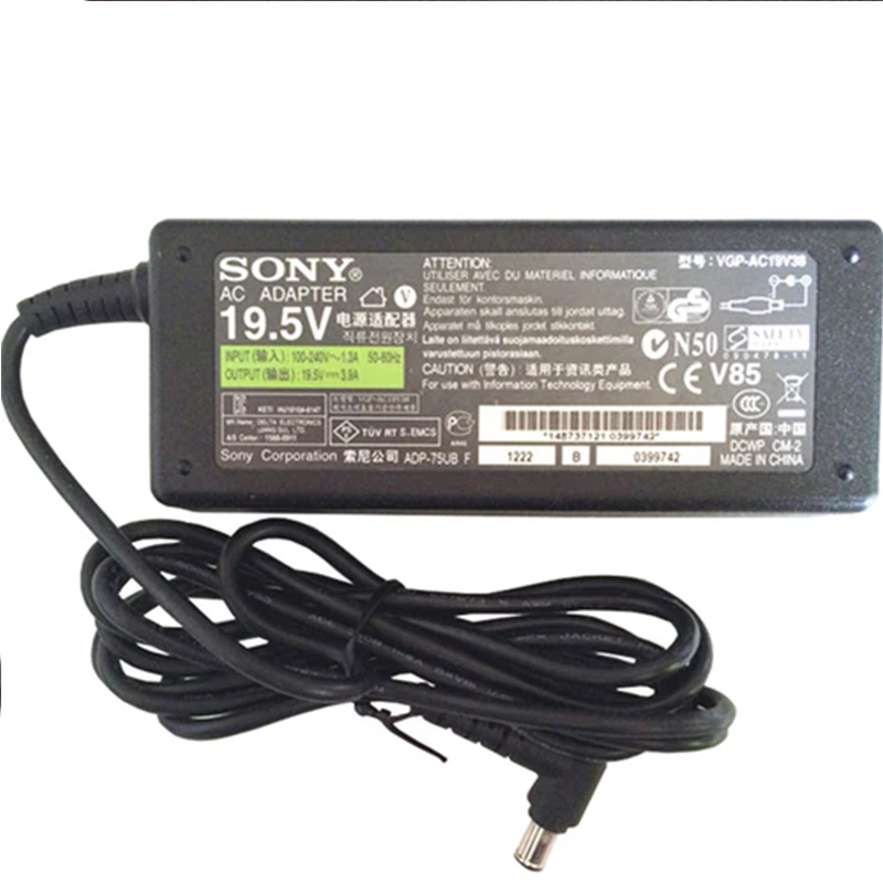 Original Sony Vaio 19.5V 3.9A 76W Laptop AC Adapter Charger VGP-AC19V37, 6.5*4.4mm